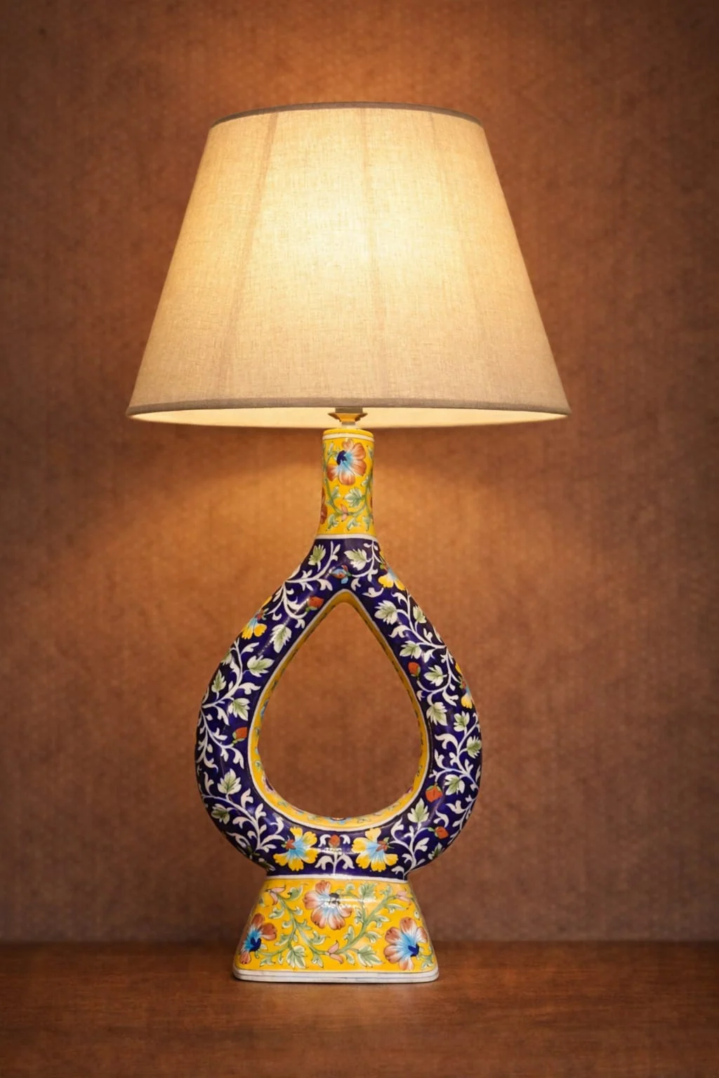 Arabesque Lamp Base — handmade Jaipur blue pottery by Sagar Blue Art Pottery