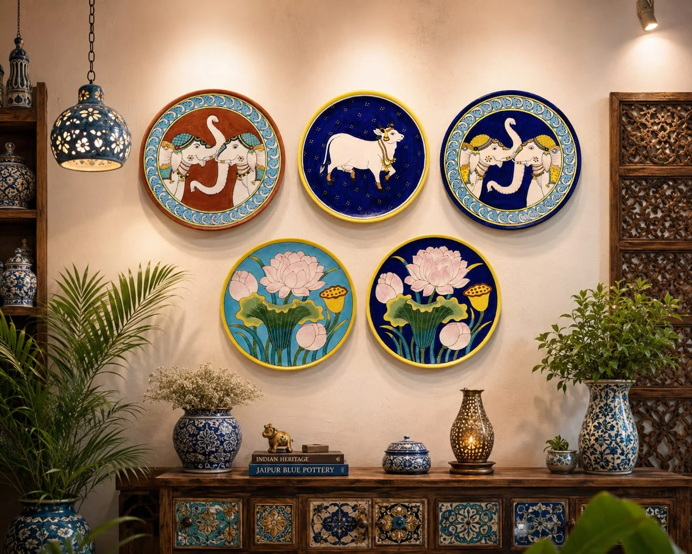 Wall Plate Composition — handmade Jaipur blue pottery by Sagar Blue Art Pottery