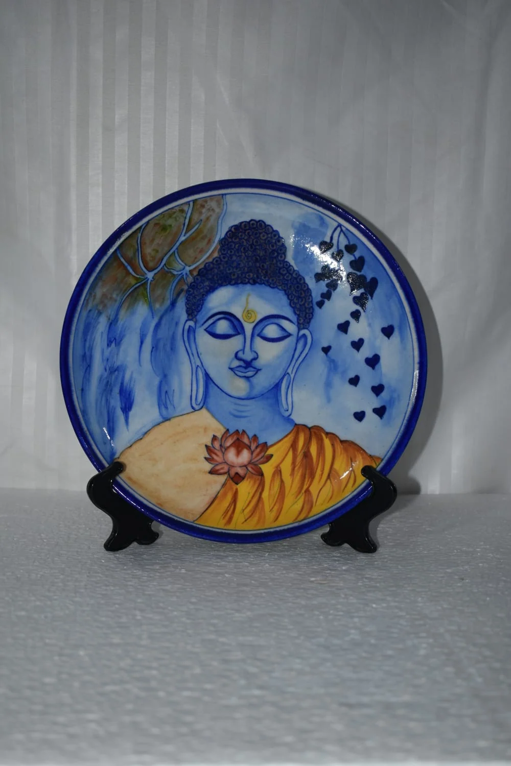 Meditation Portrait Plate — handmade Jaipur blue pottery by Sagar Blue Art Pottery
