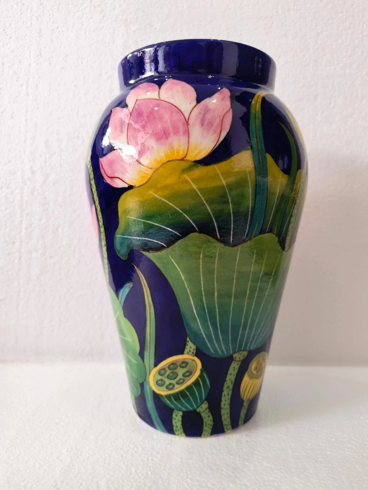 Indigo Lotus Bulb Vase — handmade Jaipur blue pottery by Sagar Blue Art Pottery