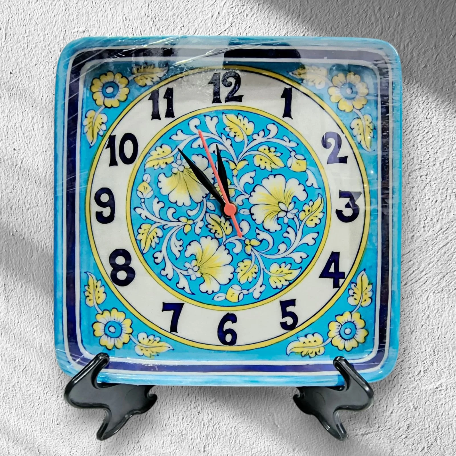 Marigold Wall Clock — handmade Jaipur blue pottery by Sagar Blue Art Pottery