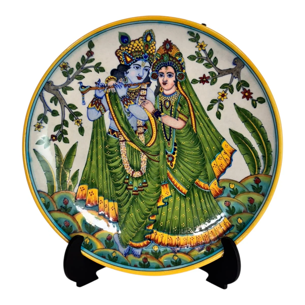 Radha Krishna Plate — handmade Jaipur blue pottery by Sagar Blue Art Pottery