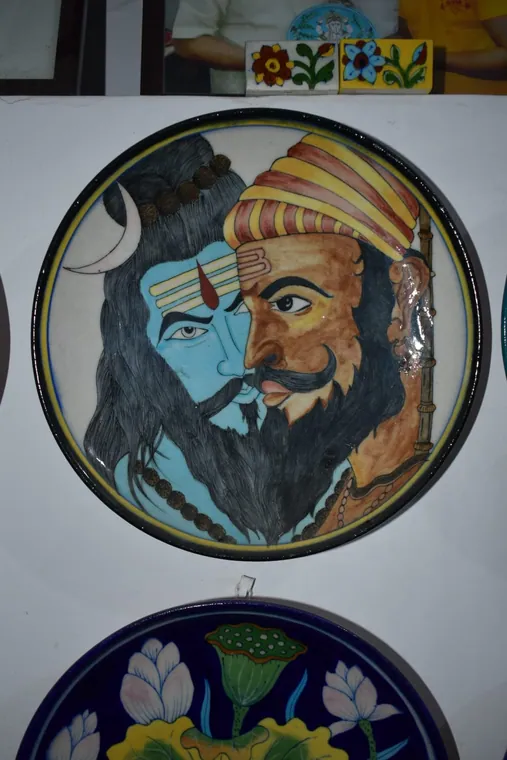 Shiva Portrait Wall Plate — handmade Jaipur blue pottery from the Plates & Wall Art collection