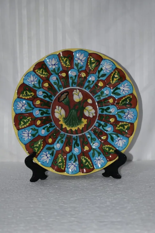Twelve-Panel Peacock Plate — handmade Jaipur blue pottery from the Plates & Wall Art collection
