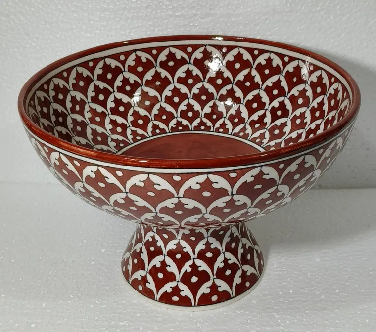 Vermilion Jaali Footed Bowl — handmade Jaipur blue pottery from the Serving & Tableware collection