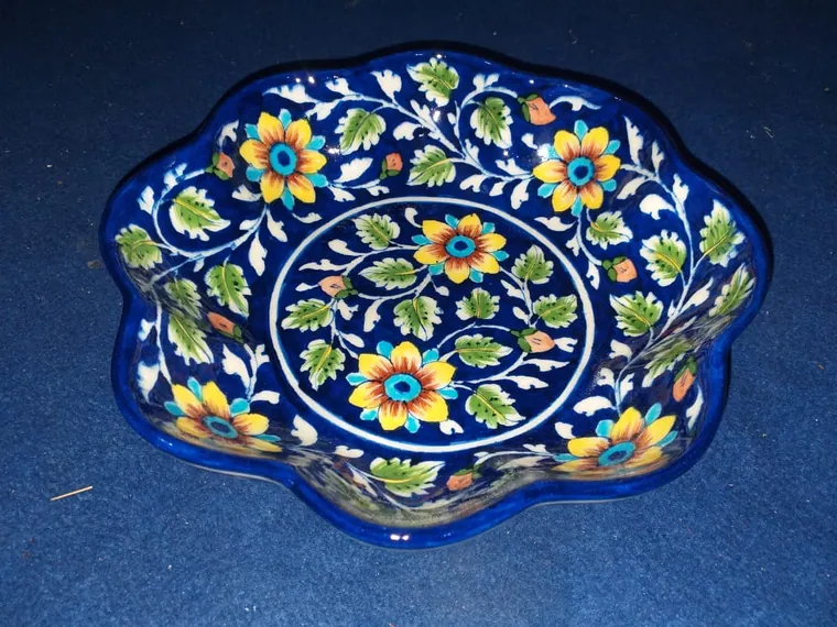 Cobalt Marigold Platter — handmade Jaipur blue pottery from the Serving & Tableware collection