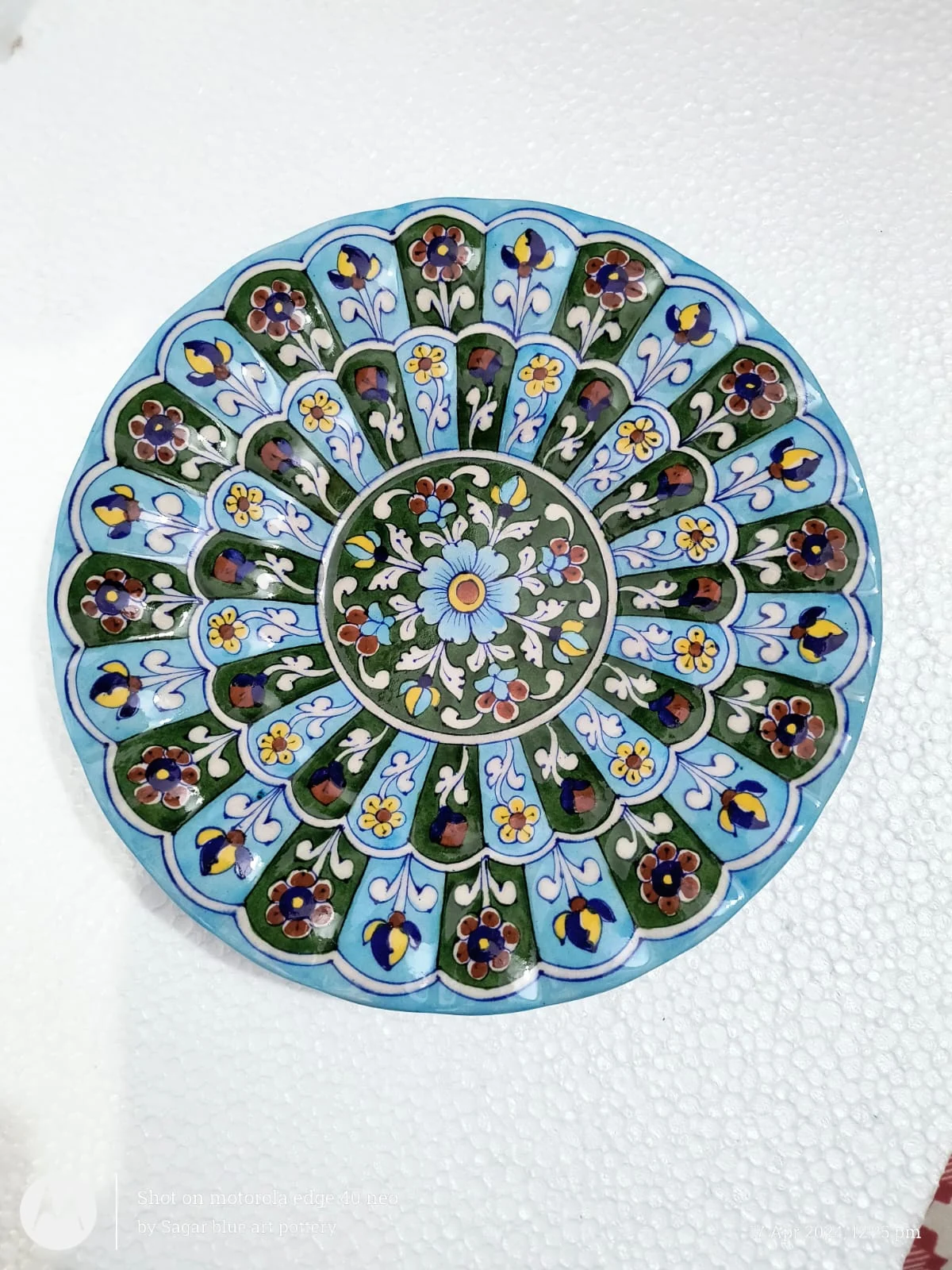 Twelve-Panel Ornamental Plate — handmade Jaipur blue pottery by Sagar Blue Art Pottery