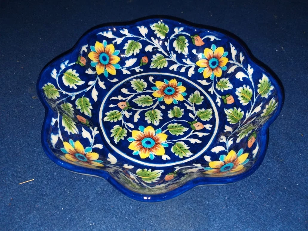 Cobalt Marigold Platter — handmade Jaipur blue pottery by Sagar Blue Art Pottery