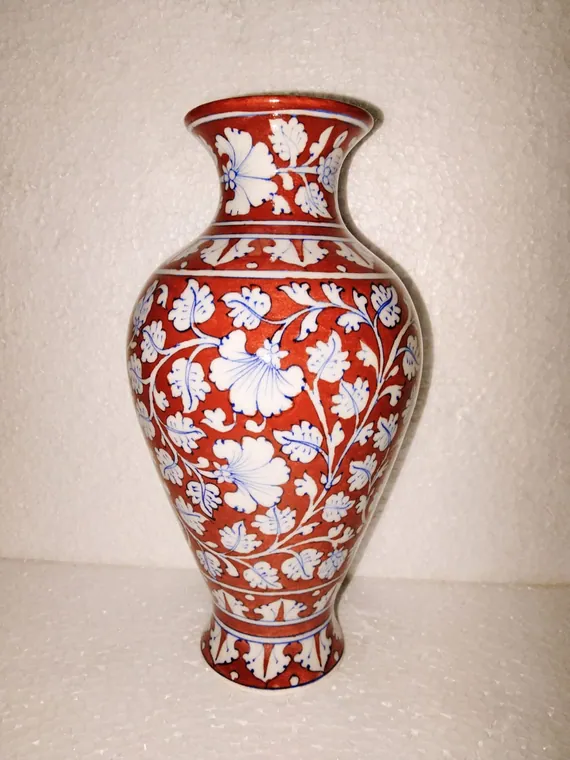 Vermilion Floral Vase — handmade Jaipur blue pottery from the Vases & Urns collection
