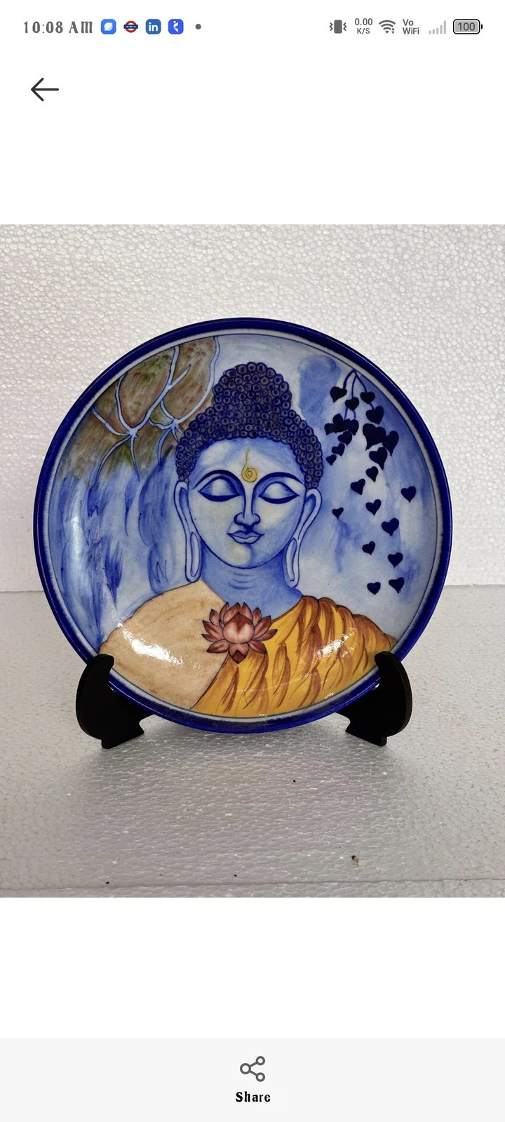 Indigo Portrait Plate — handmade Jaipur blue pottery by Sagar Blue Art Pottery