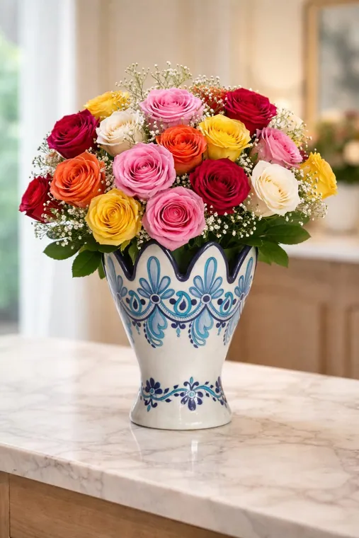 Ivory Bloom Flower Vase — handmade Jaipur blue pottery from the Home Decor collection