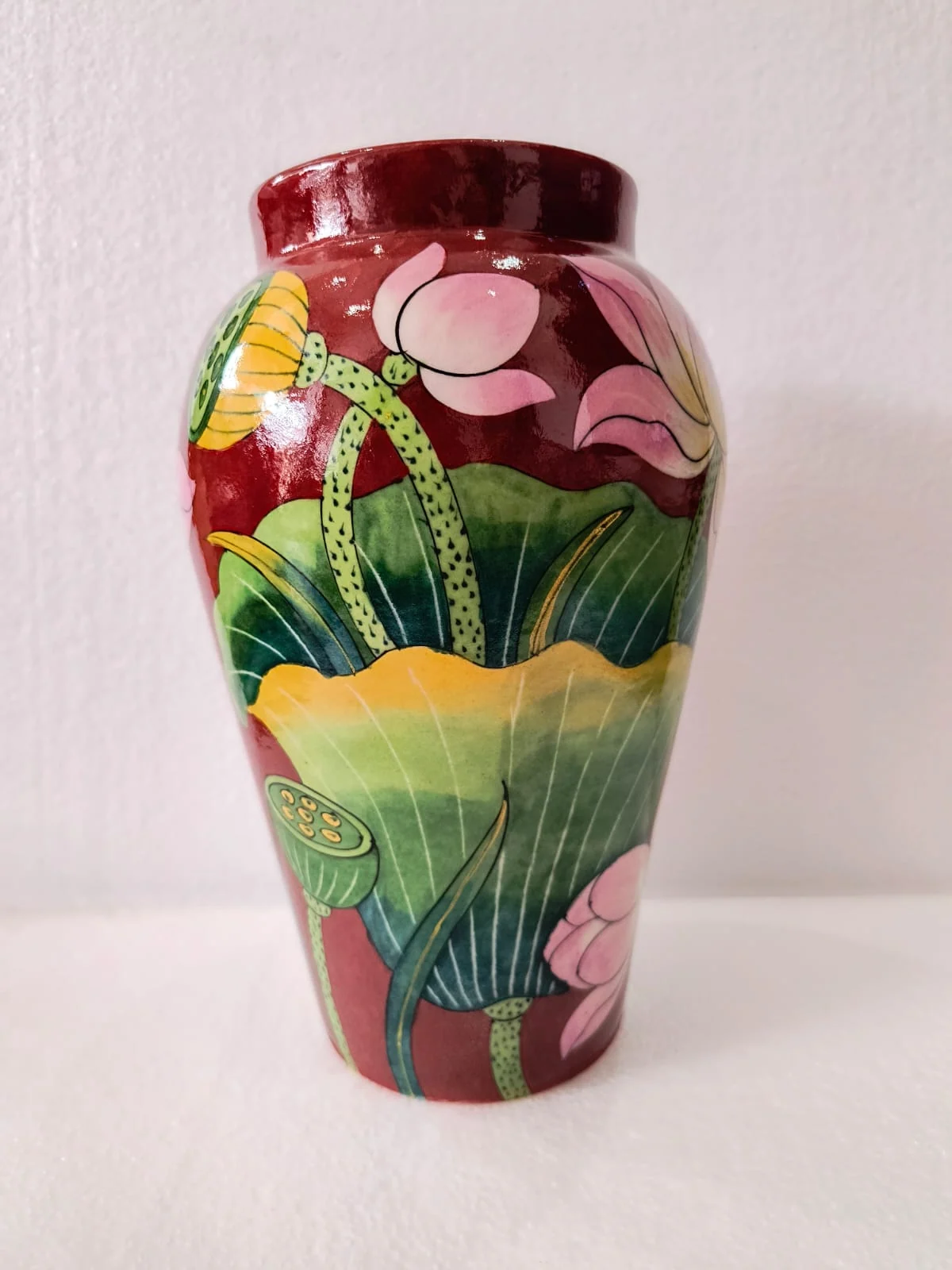 Terracotta Lotus Vase — handmade Jaipur blue pottery by Sagar Blue Art Pottery