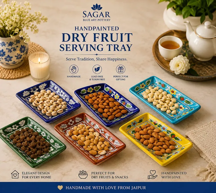 Dry Fruit Serving Tray Set — handmade Jaipur blue pottery from the Serving & Tableware collection