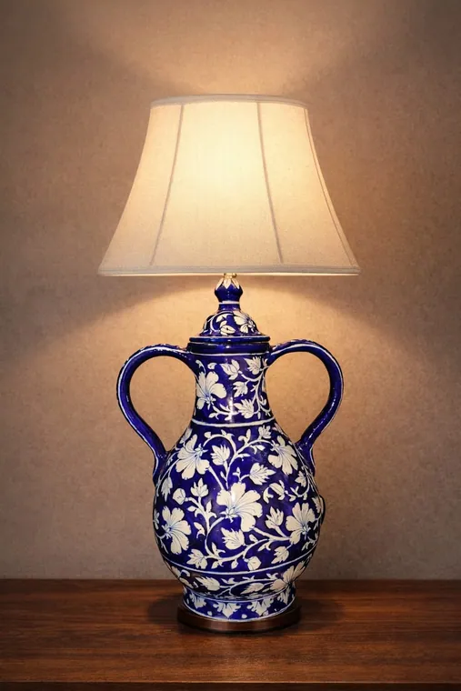 Cobalt Jasmine Lamp Base — handmade Jaipur blue pottery from the Home Decor collection