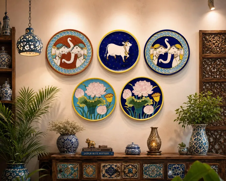 Wall Plate Composition — handmade Jaipur blue pottery from the Home Decor collection