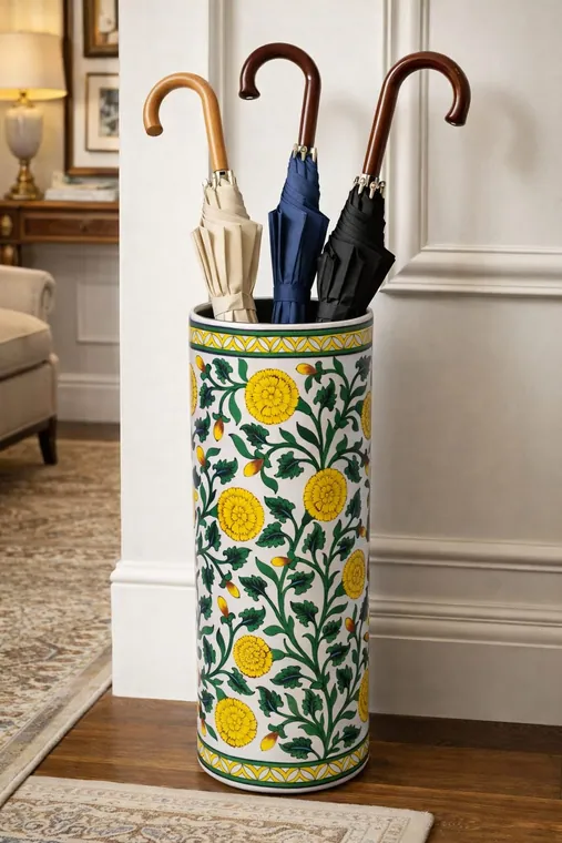 Marigold Umbrella Stand — handmade Jaipur blue pottery from the Home Decor collection