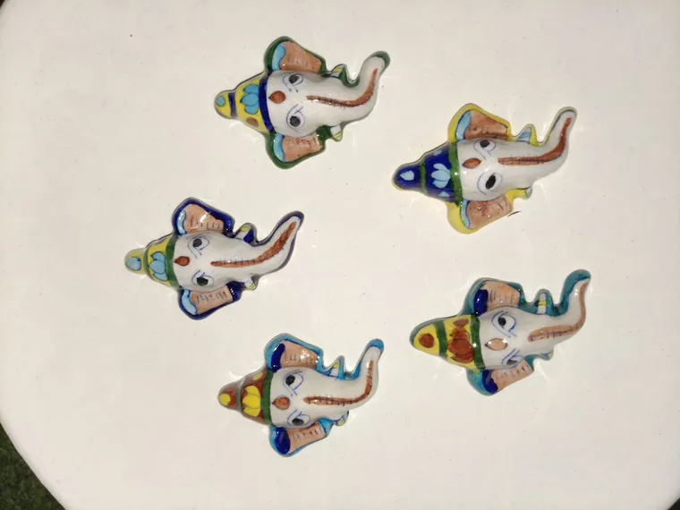 Elephant Magnet Set — handmade Jaipur blue pottery from the Fridges & Magnets collection