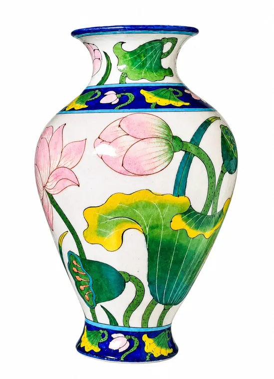 Ivory Lotus Vase — handmade Jaipur blue pottery from the Vases & Urns collection