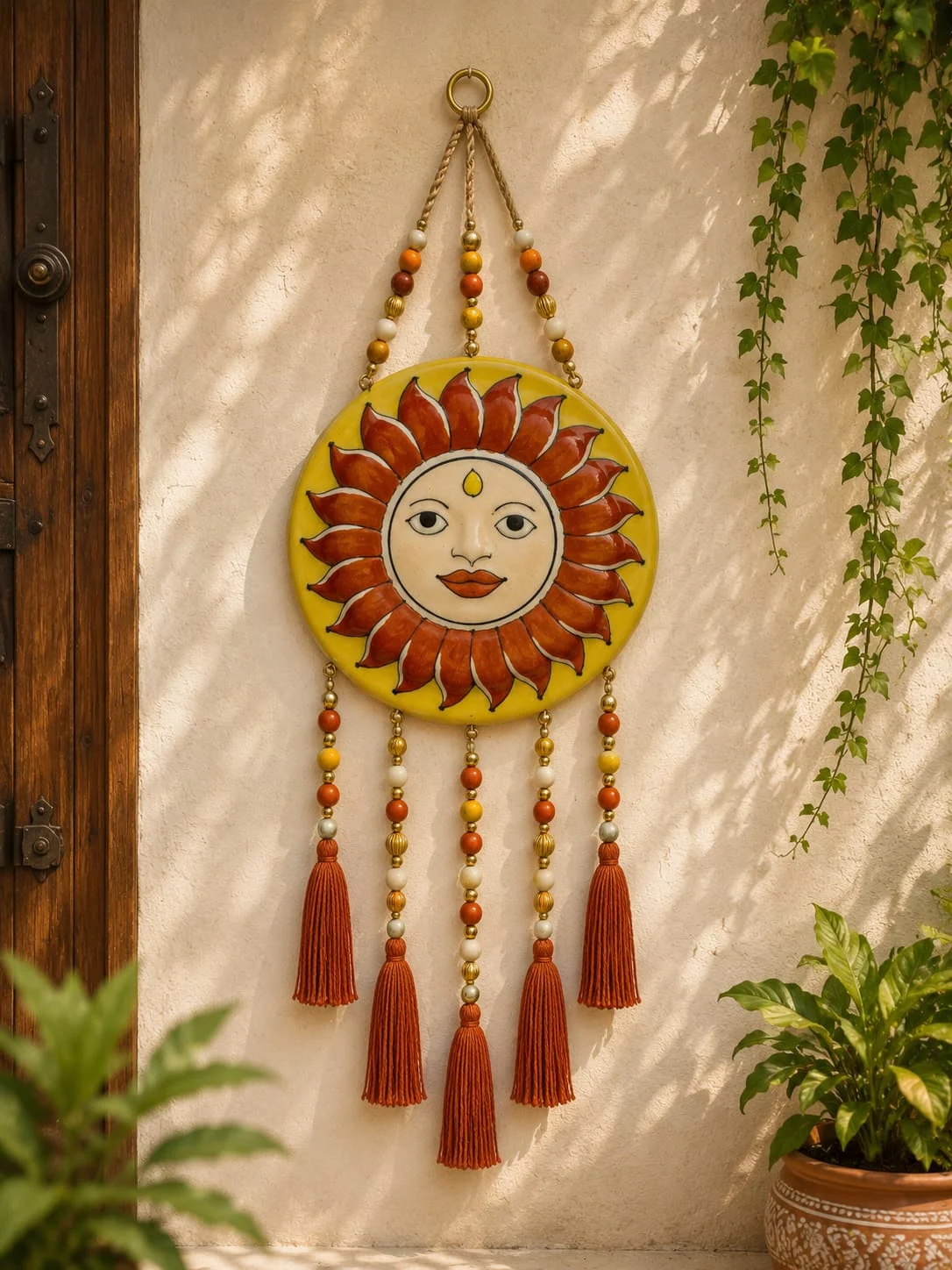 Vermilion Sun Wall Hanging — handmade Jaipur blue pottery by Sagar Blue Art Pottery