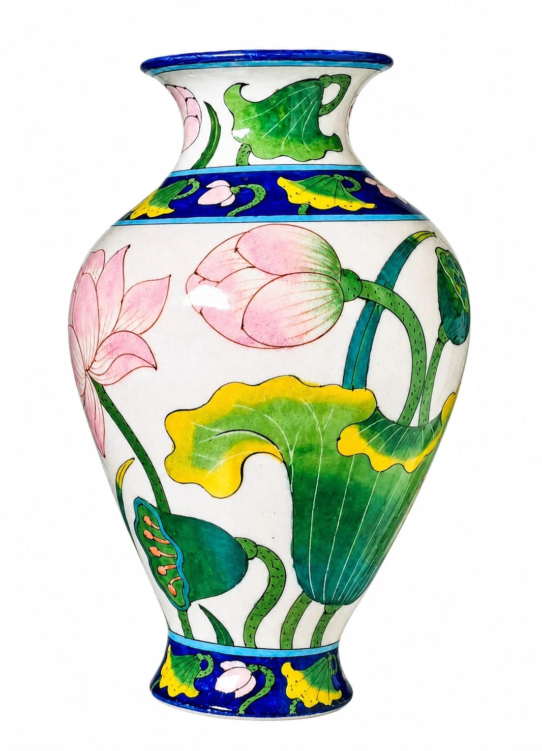 Ivory Lotus Vase — handmade Jaipur blue pottery by Sagar Blue Art Pottery