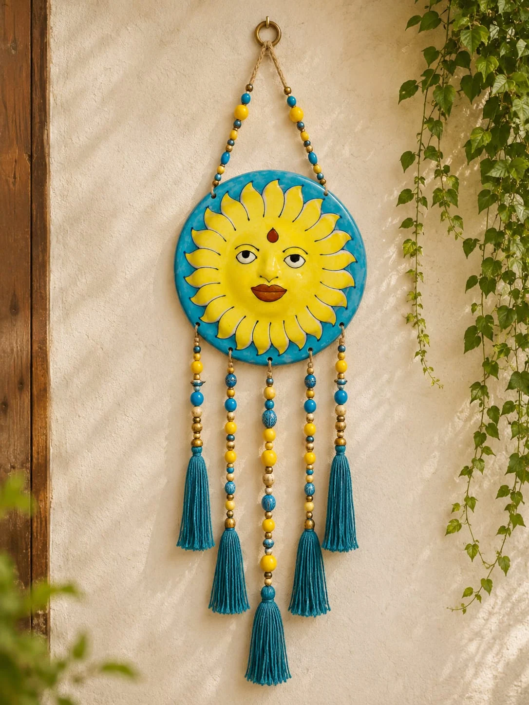 Marigold Sun Wall Hanging — handmade Jaipur blue pottery by Sagar Blue Art Pottery