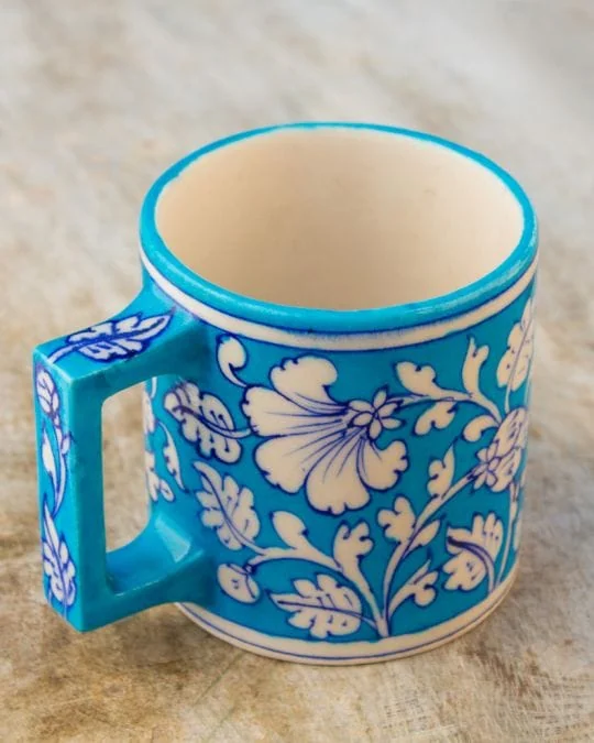 Turquoise Jasmine Mug — handmade Jaipur blue pottery by Sagar Blue Art Pottery