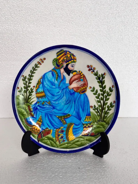 Blue Musician Plate — handmade Jaipur blue pottery from the Plates & Wall Art collection
