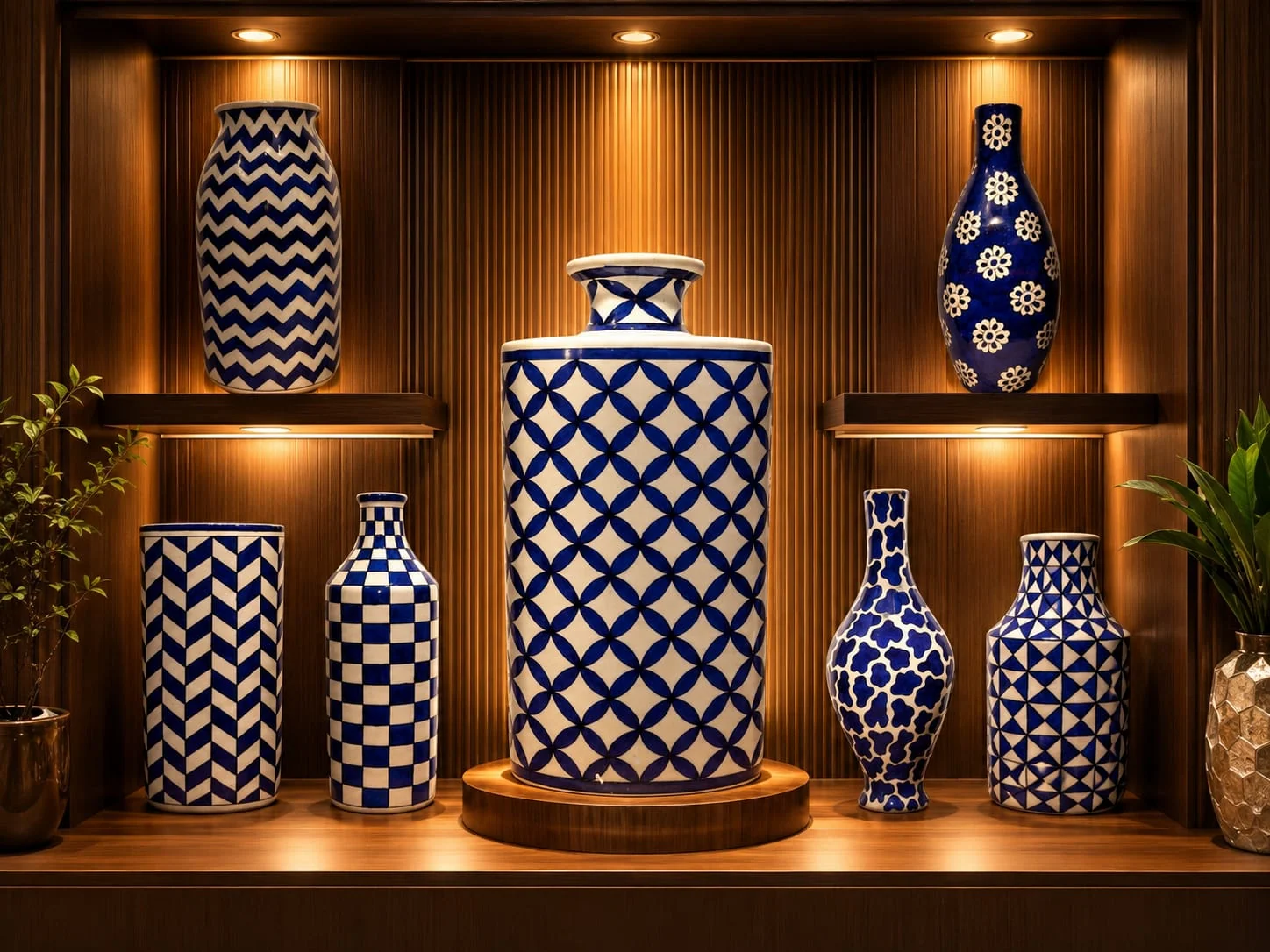 Alcove Vase Composition — handmade Jaipur blue pottery by Sagar Blue Art Pottery