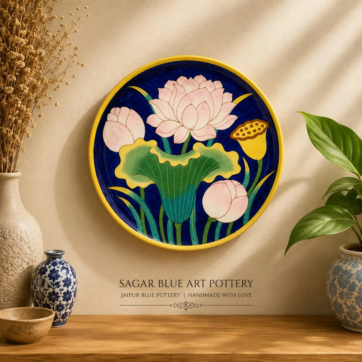 Home Decor — cover photograph of handmade Jaipur blue pottery