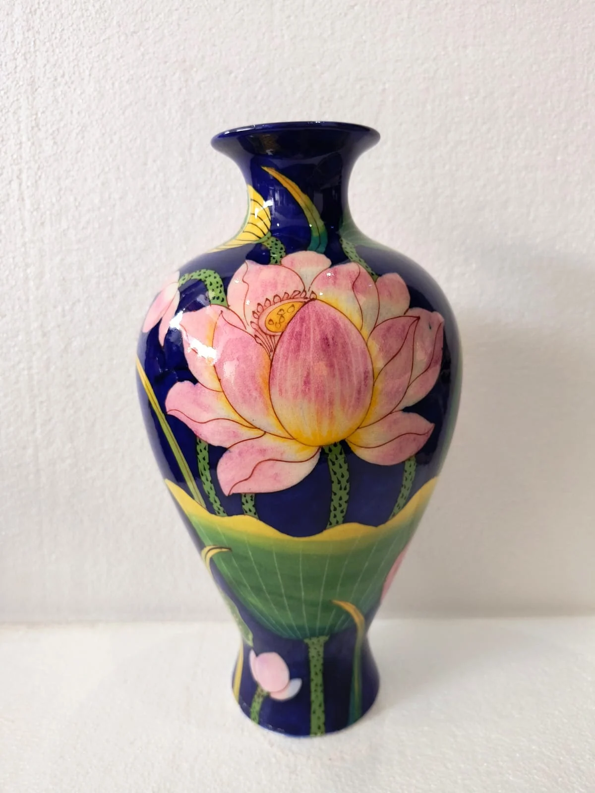 Midnight Lotus Vase — handmade Jaipur blue pottery by Sagar Blue Art Pottery