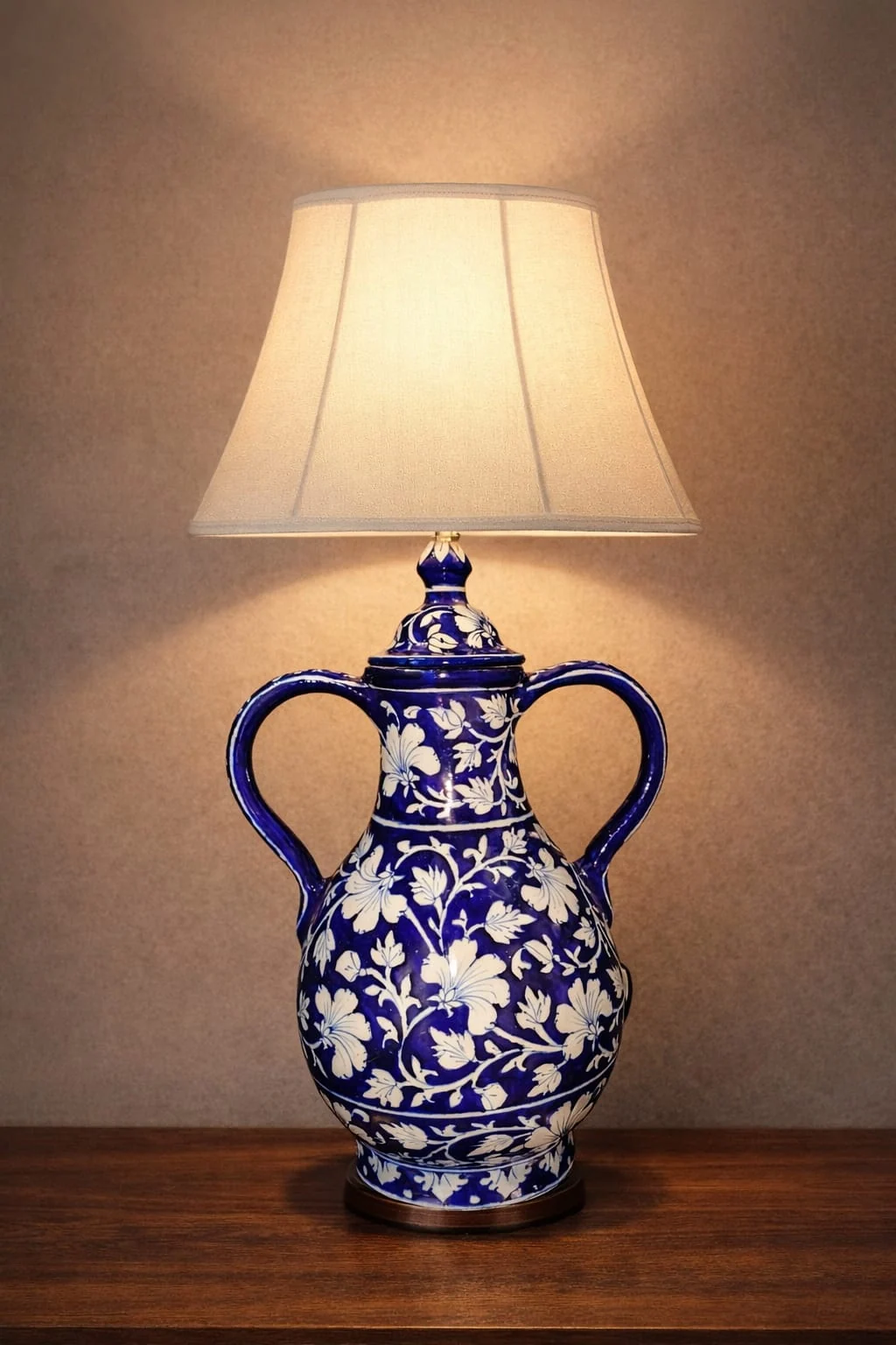 Cobalt Jasmine Lamp Base — handmade Jaipur blue pottery by Sagar Blue Art Pottery