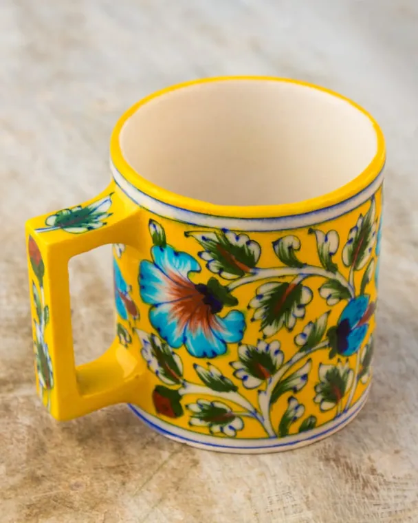Marigold Sunflower Mug — handmade Jaipur blue pottery from the Mugs & Cups collection