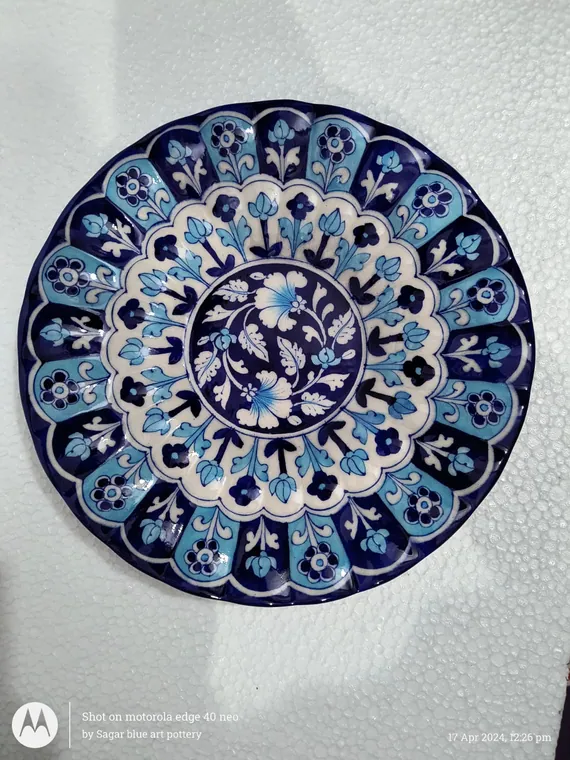 Cobalt Arabesque Plate — handmade Jaipur blue pottery from the Plates & Wall Art collection