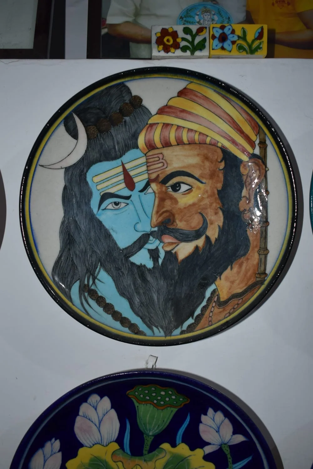 Shiva Portrait Wall Plate — handmade Jaipur blue pottery by Sagar Blue Art Pottery