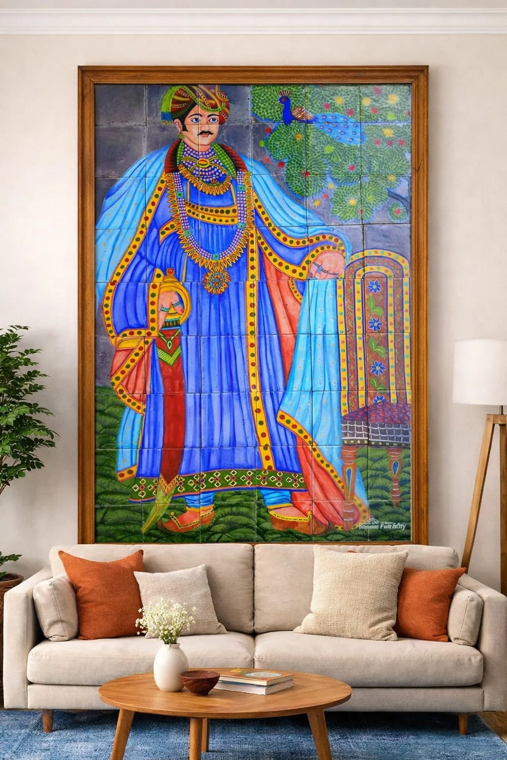 Rajput Portrait Mural — handmade Jaipur blue pottery by Sagar Blue Art Pottery