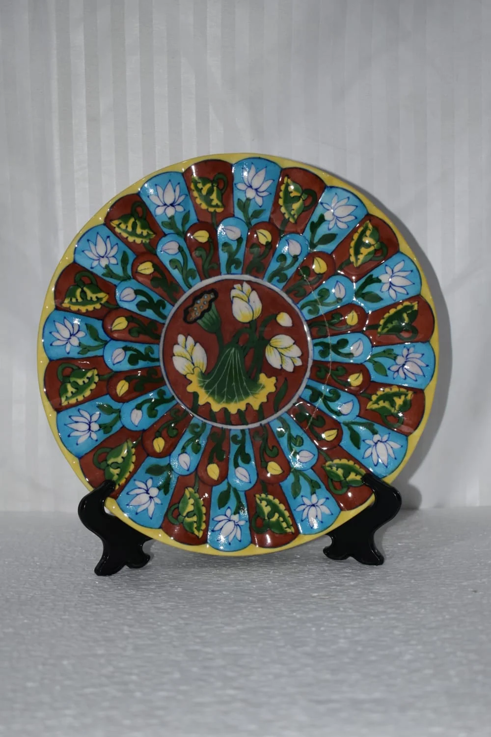 Twelve-Panel Peacock Plate — handmade Jaipur blue pottery by Sagar Blue Art Pottery