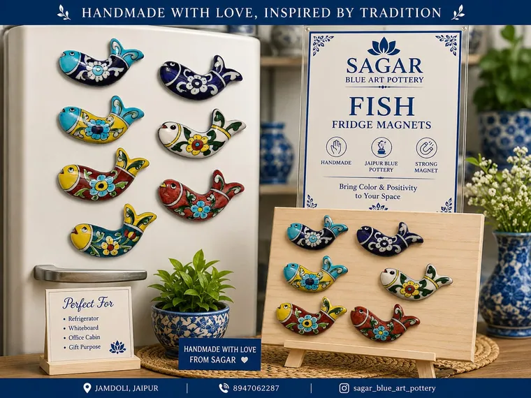 Fish Fridge Magnets — handmade Jaipur blue pottery from the Fridges & Magnets collection