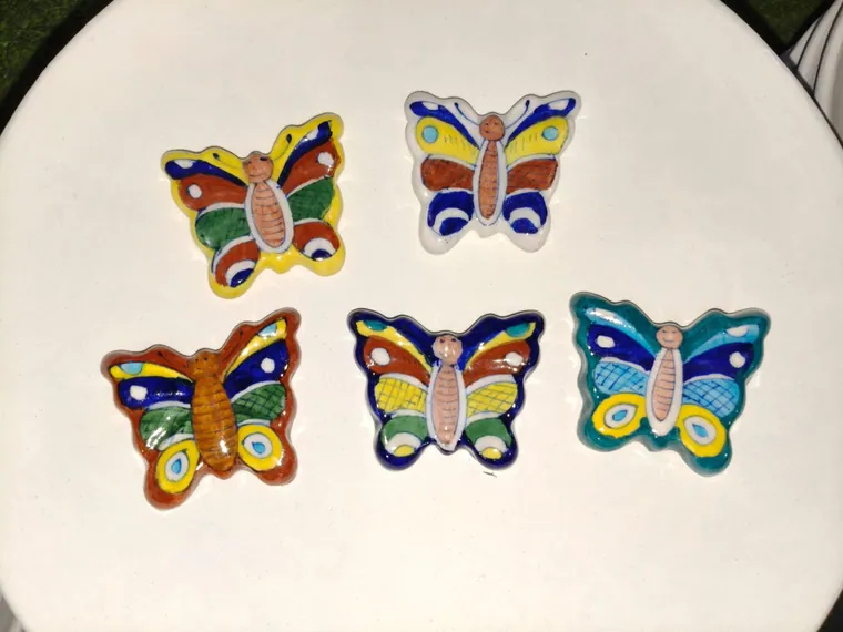 Butterfly Fridge Magnets — handmade Jaipur blue pottery from the Fridges & Magnets collection