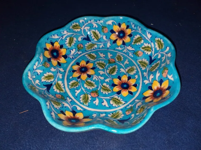Turquoise Marigold Platter — handmade Jaipur blue pottery from the Serving & Tableware collection