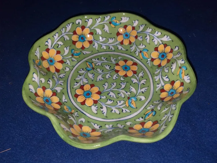 Olive Marigold Platter — handmade Jaipur blue pottery from the Serving & Tableware collection
